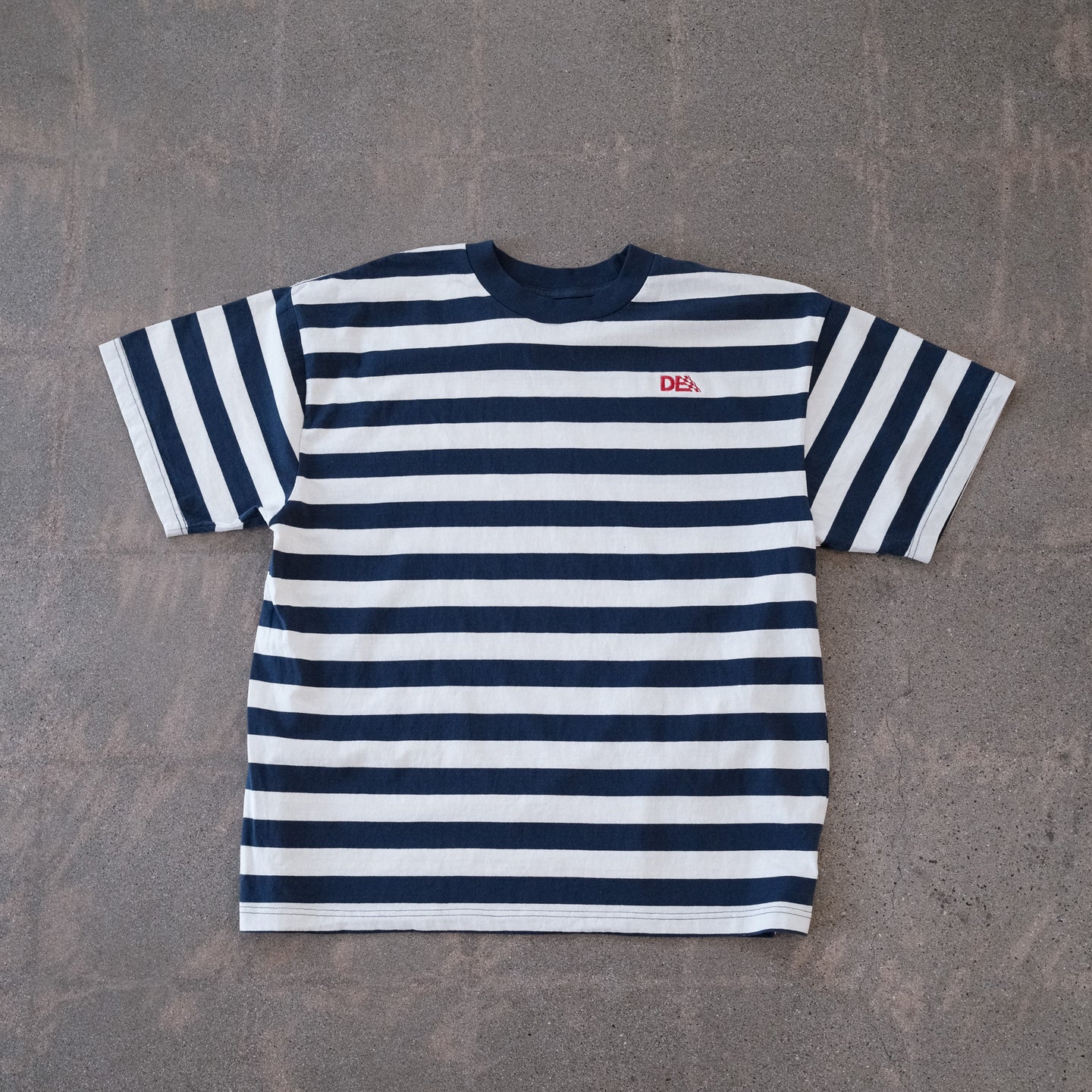 Navy Striped DE Embroidered Oversized Box Tee