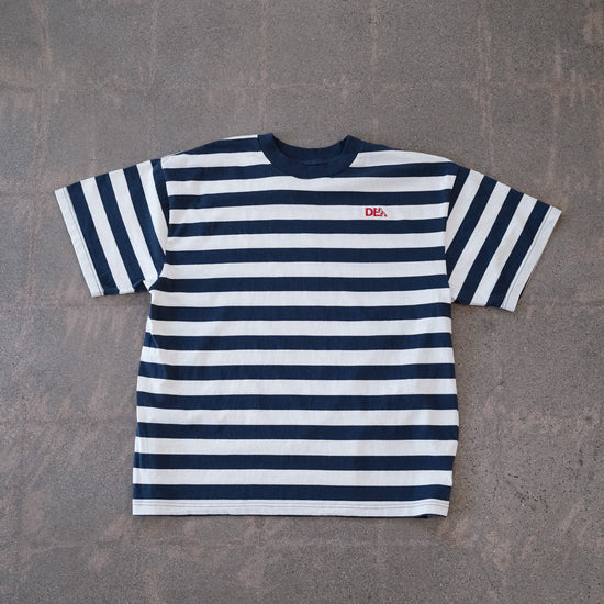Navy Striped DE Embroidered Oversized Box Tee