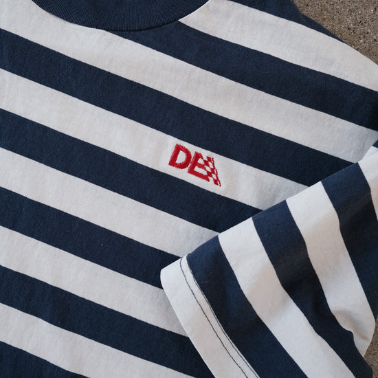 Navy Striped DE Embroidered Oversized Box Tee
