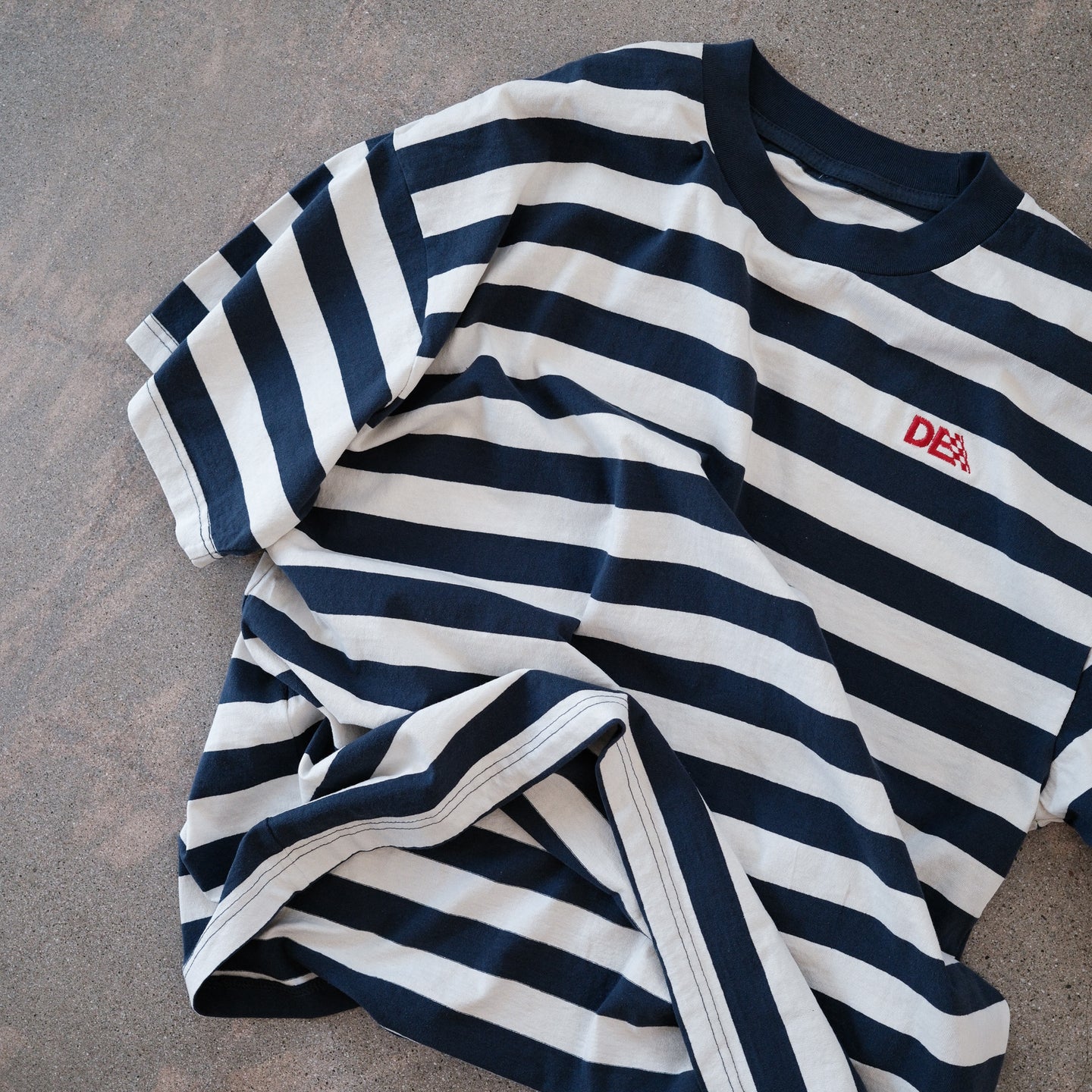 Navy Striped DE Embroidered Oversized Box Tee